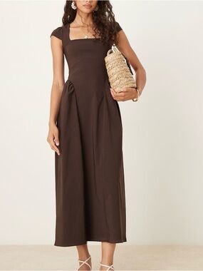 ASOS Design Square-Neck Midi Sundress with Cap Sleeves